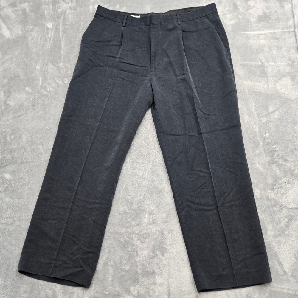 Perry Ellis Mens Size 36x30 Black Herringbone Pleated Dress Pants Trousers